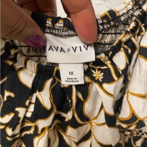 NWT Ava & Viv Midi Dress Floral Linen Blend Smocked Sleeveless Ruffle Size 1X - Picture 5 of 9